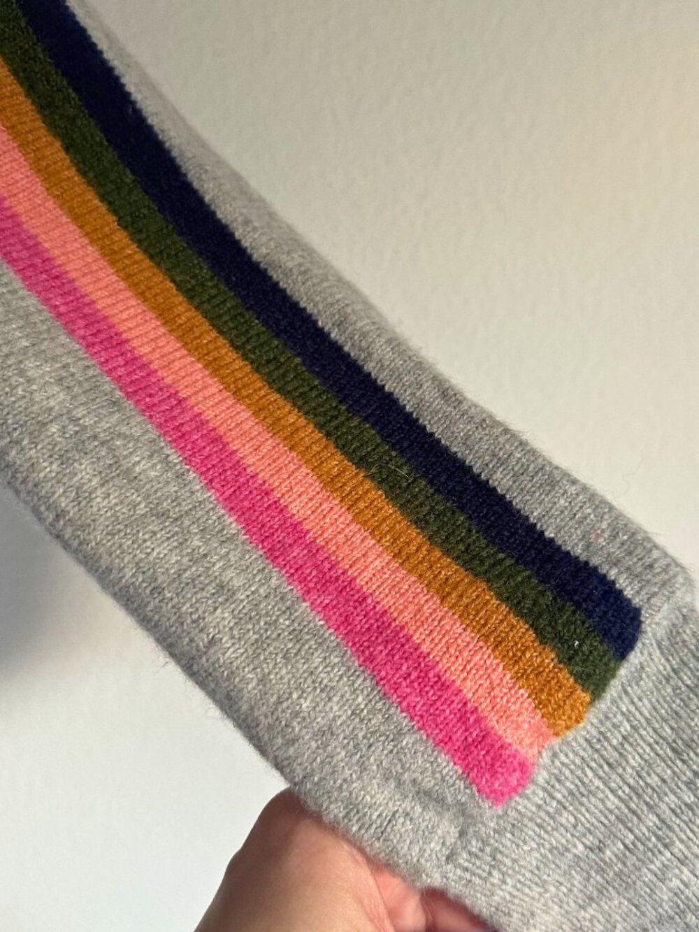 THML Gray Rainbow Stripe Sleeve Sweater Size M Lightweight Knit Pullover - Picture 3 of 4